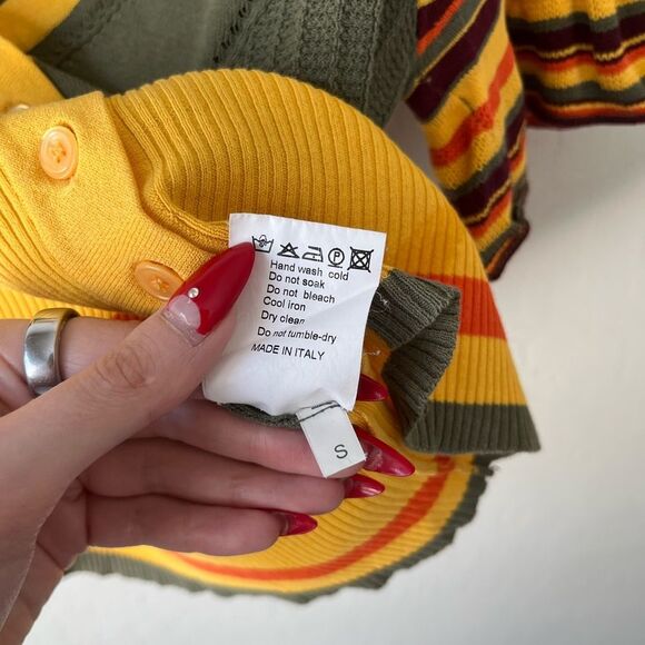 I’M Isola Marras Cotton Knit Stripe Button Front Crop Sweater Cardigan Small - Picture 6 of 6